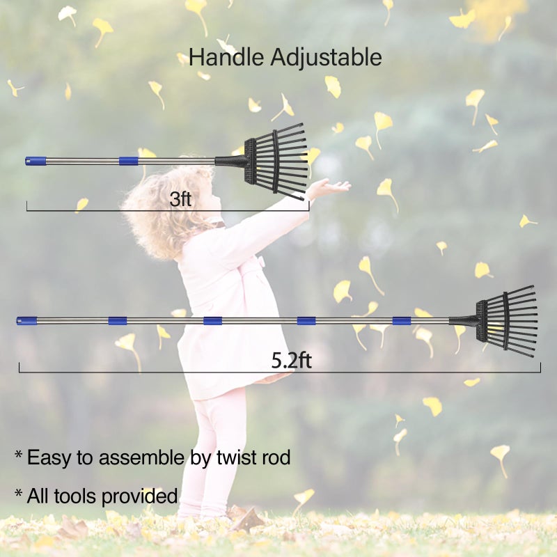 DonSail Rake for Leaves, 8" Wide 11 Tines Small Metal Hand Garden Adjustable Lawn Yard Shrub Kids Leaf Rake Heavy Duty Garden Tool for Gardening - Image 3