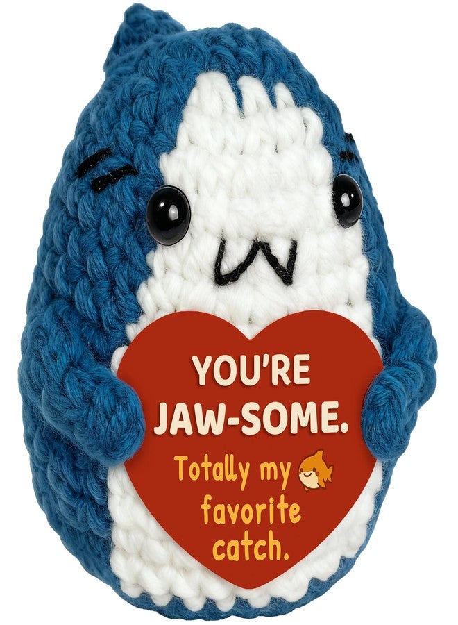 Krinisou Romantic Shark Gift for Boyfriend Girlfriend, Funny Valentines Day Present for Him Her, Small Cute Crochet Shark with Heart Card - Image 1