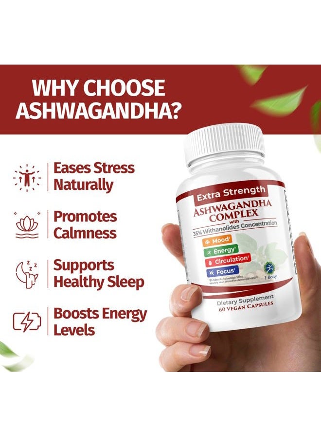 1 Body مجمع أشواغاندا مع شودن® – دعم موثوق للتخلص من التوتر، النوم، ودعم الطاقة – مكملات نباتية، غير معدلة وراثيًا – 60 كبسولة - Image 3