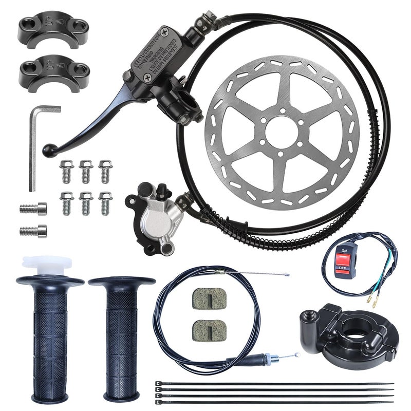 HOOUP Mini Bike Left Hydraulic Brake Caliper System 180mm Disc Brake Rotor with Throttle Cable Grips Assembly for 79cc 97cc 2.8HP Predator Baja DoodleBug Dirt Bug DB30 Blitz Mini Bike Mini Moto Black - Image 1