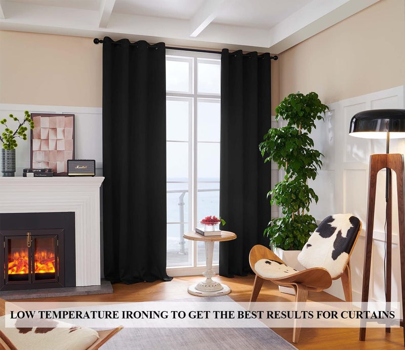 Rutterllow 100% Blackout 340 GSM Curtains , 80 inches 2 panel sets, Heat and Full light Blocking Drapes with Grommets for Bedroom, Thermal Insulated Window Treatment Drapes for Living Room (Black,52x80inch) - Image 3