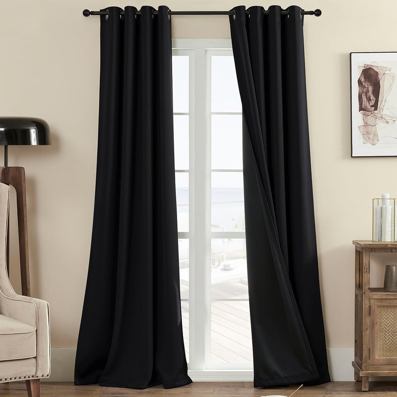 Rutterllow 100% Blackout 340 GSM Curtains , 80 inches 2 panel sets, Heat and Full light Blocking Drapes with Grommets for Bedroom, Thermal Insulated Window Treatment Drapes for Living Room (Black,52x80inch) - Image 1