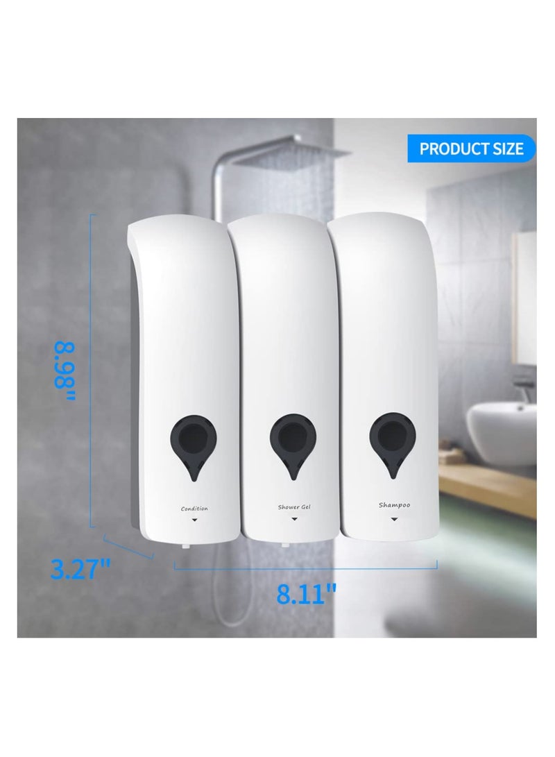 SYOSI Shower Shampoo Conditioner Dispenser, for Shower Wall Bathroom Soap Dispensers Manual Wall-Mounted Dispenser Pump Chamber ShampooLotion Shower Gel Container for Bathroom Hotel, White 3x300ml - Image 2