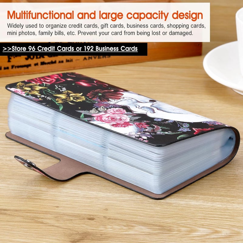 Romozi RFID Credit Card Holder, Leather Business Card Organizer with 96 Card Slots, Credit Card Case for Managing Your Different Cards and Important Documents to Prevent Loss or Damage (Skeleton Flower) - Image 4