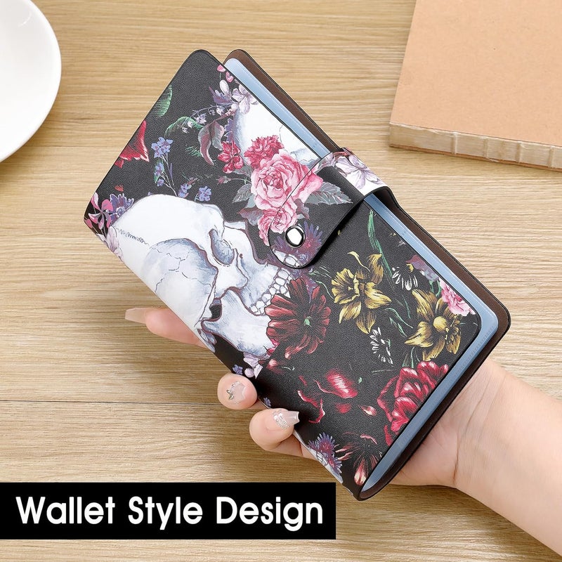 Romozi RFID Credit Card Holder, Leather Business Card Organizer with 96 Card Slots, Credit Card Case for Managing Your Different Cards and Important Documents to Prevent Loss or Damage (Skeleton Flower) - Image 2