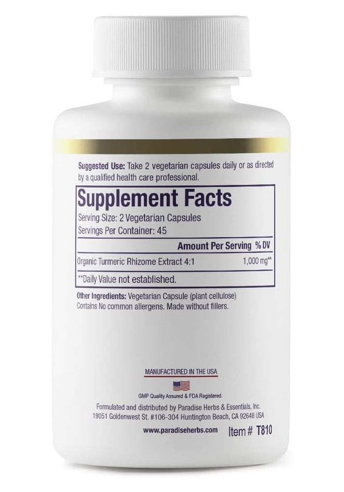 Paradise Herbs Turmeric (90 Vegetarian Capsules) - Image 2