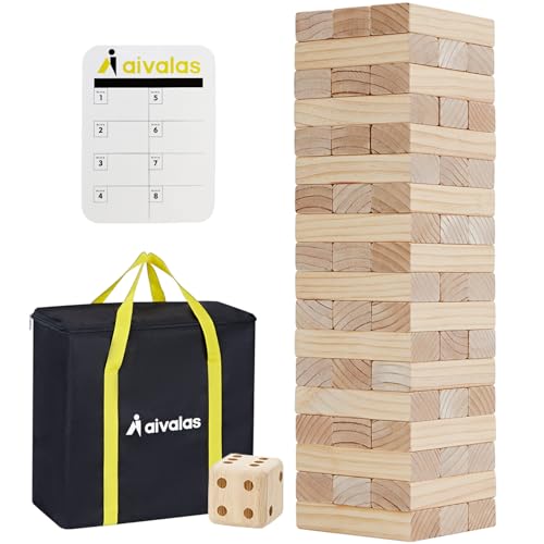 Aivalas Giant Timber Blocks Games 57 Blocks Large Tower Outdoor Games Includes Carry Bag and Scoreboard Wood Stacking Yard Games Grows from 2FT to Over 42FT for Kids Adults Family - Image 1