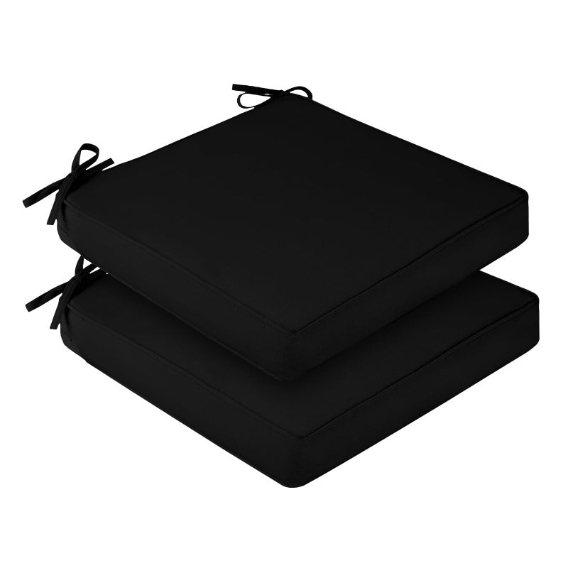 downluxe Waterproof Outdoor Chair Cushions Set of 2, 19" x 19" x 3" Patio Chair Cushion with Non-Slip Ties & Handle, Square Outdoor Cushion for Patio Furniture with Removable Cover, Black - Image 1