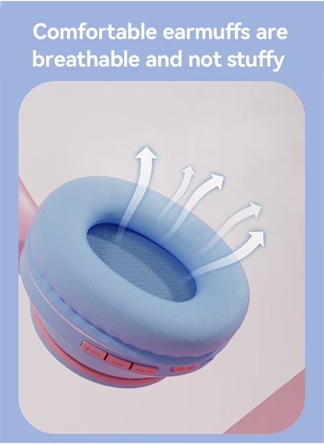 Arabest Bluetooth Over-Ear Headphone,RGB Cat-Ear Stereo Sound Headset,TF card/Wired/Wireless Mode-Pink Blue  - Image 4