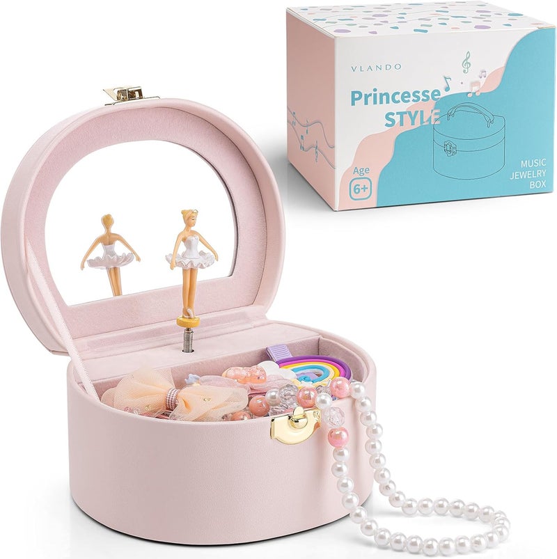 Vlando Kid Music Box with Ballerina for Girls - Musical Jewelry Box for Birthday Bedroom Decor - Birthday for Girls Ages 4 5 6 7 8-12 Year Old - Light Pink - Image 1