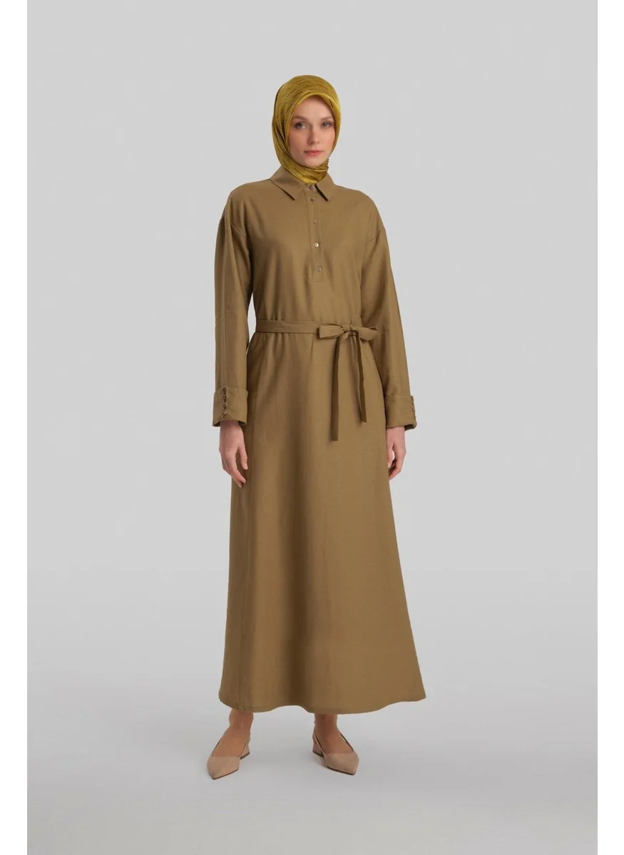 ARMINE Thick Cuffed Linen Dress 24Y9830 Olive