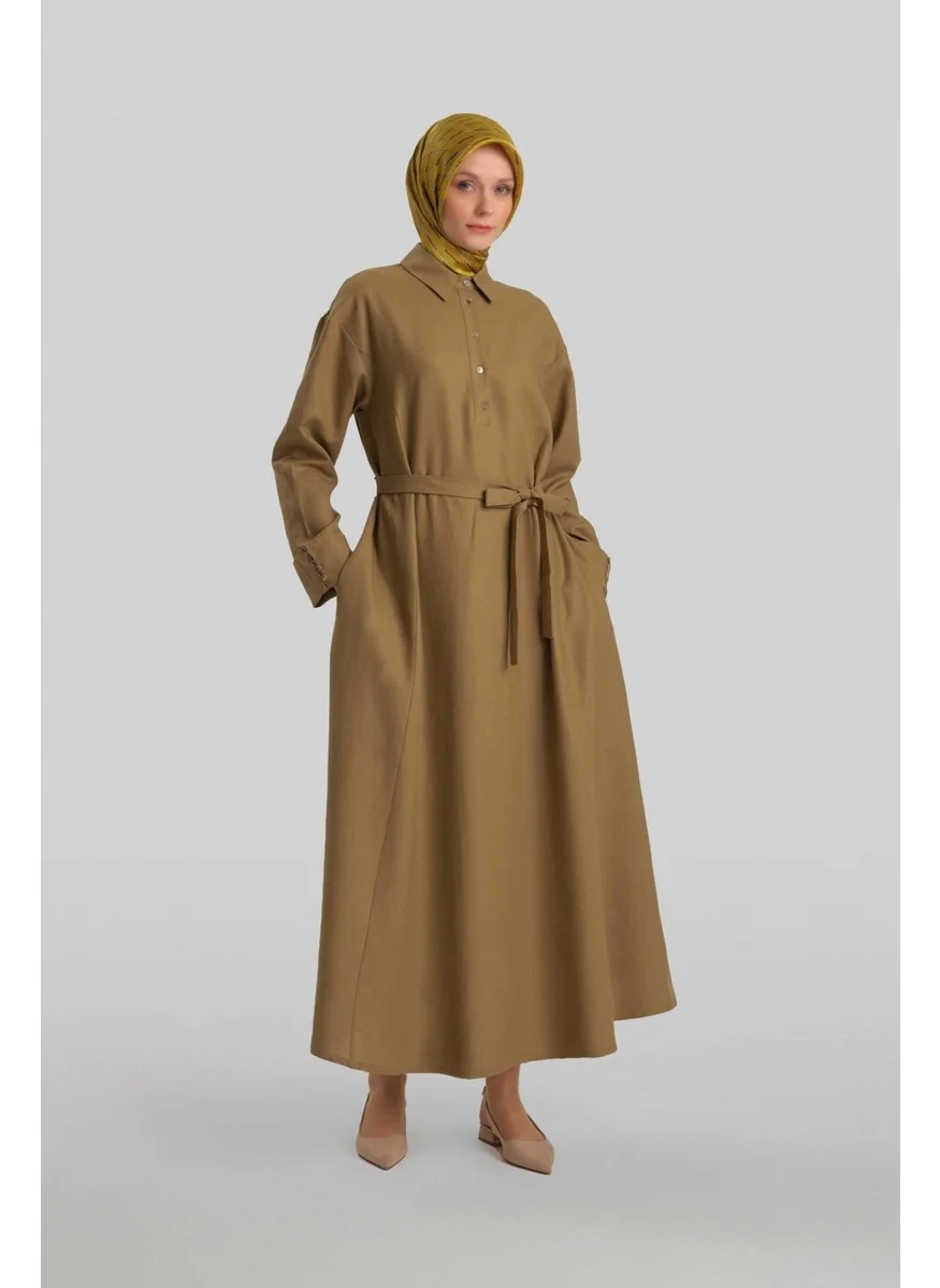 ARMINE Thick Cuffed Linen Dress 24Y9830 Olive