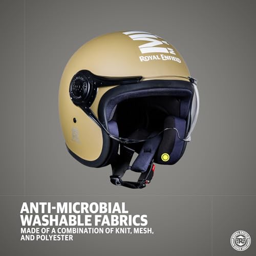 Royal Enfield Open Face MLG Riding Helmet with Clear Visor Matt Desert Storm, Size: M( 57-58Cm) Impact Protection, Excellent Scratch Resistance, Anti-Microbial Fabric - Image 5