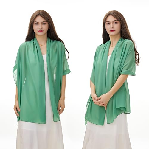 YOUR SMILE for Women Lightweight Breathable Solid Color Soft Chiffon Long Fashion Scarves Sunscreen Shawls (Light Green) - Image 3