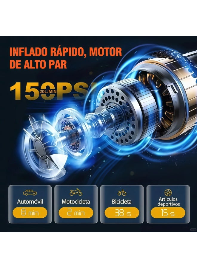 منفاخ إطارات محمول، ضاغط هواء مزدوج الأسطوانات مع شاشة LED رقمية، مضخة هواء كهربائية بقوة 150 رطل لكل بوصة مربعة للسيارات والدراجات النارية والدراجات الهوائية والمعدات الرياضية، مع طقم إصلاح الإطارات وحقيبة حمل - Image 3