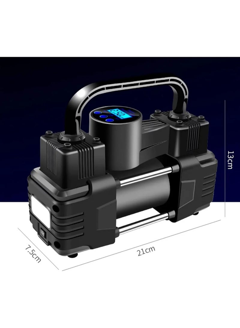 منفاخ إطارات محمول، ضاغط هواء مزدوج الأسطوانات مع شاشة LED رقمية، مضخة هواء كهربائية بقوة 150 رطل لكل بوصة مربعة للسيارات والدراجات النارية والدراجات الهوائية والمعدات الرياضية، مع طقم إصلاح الإطارات وحقيبة حمل - Image 5