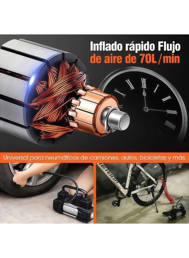 Portable Tire Inflator Air Compressor 100 PSI, Dual Cylinder 12V Electric Air Pump with Digital LED Display, Auto Shut-Off, Fast Inflation for Car Motorcycle Bicycle, with Repair Kit & Carry Case - Image 5