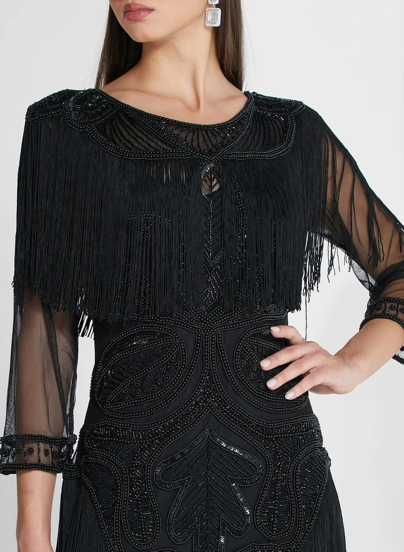 Oya London Glam Fringe Flapper Maxi Dress