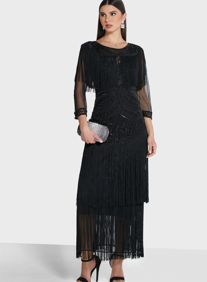 Oya London Glam Fringe Flapper Maxi Dress
