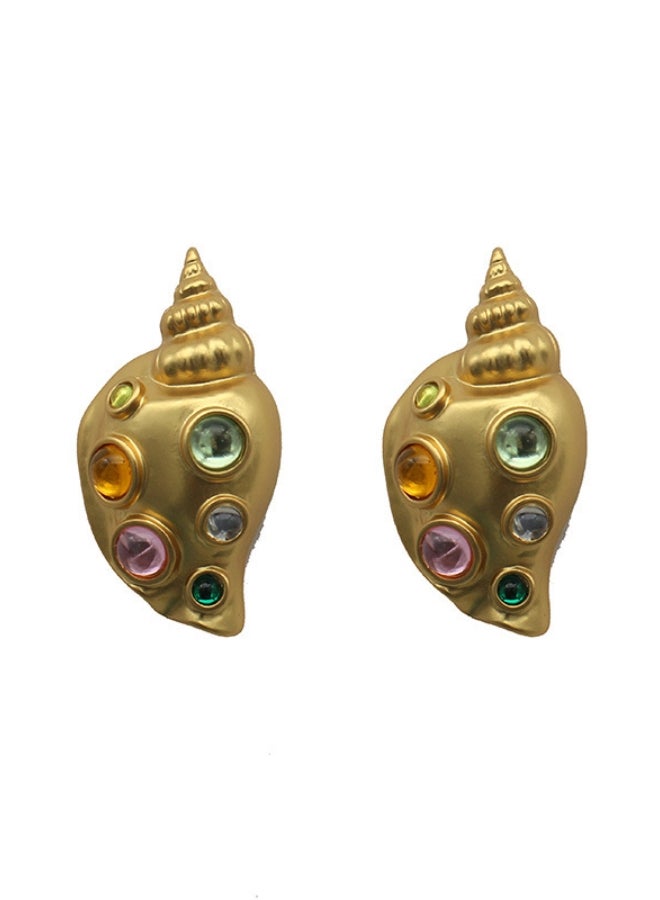 أقراط زجاجية ملونة على شكل صدفة محارة ريترو - Image 1