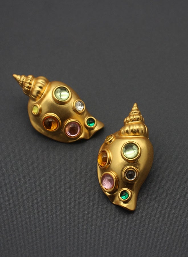 أقراط زجاجية ملونة على شكل صدفة محارة ريترو - Image 2