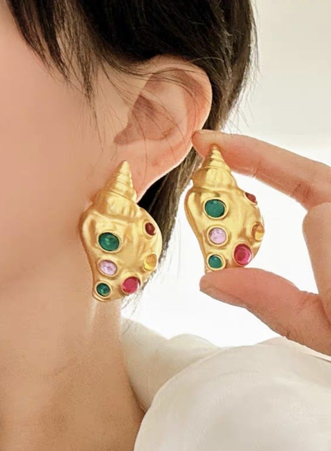 أقراط زجاجية ملونة على شكل صدفة محارة ريترو - Image 3