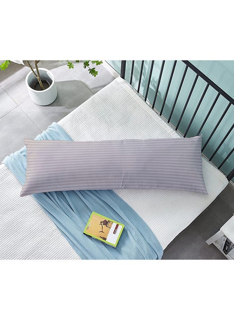 Krude Long Body Pillow 1pc, Fabric: 100% Polyester 85 GSM Microfiber 1 cm Stripe Super Soft, Filling: 1300 gm Hollow Fiber Comfort, Breathable & Ultra Soft Size: 45 x 120 cm, Color: Light Grey