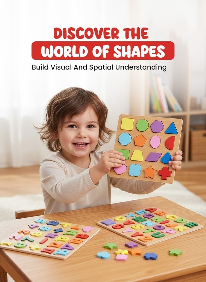 لوحة ألغاز الأشكال والأرقام ABCD – لعبة تعليمية مونتيسوري مع أحرف ABCD صغيرة، أرقام وأشكال، لوحة نشاط تعليمية داخلية وخارجية للأطفال من عمر 3 سنوات فما فوق - Image 3