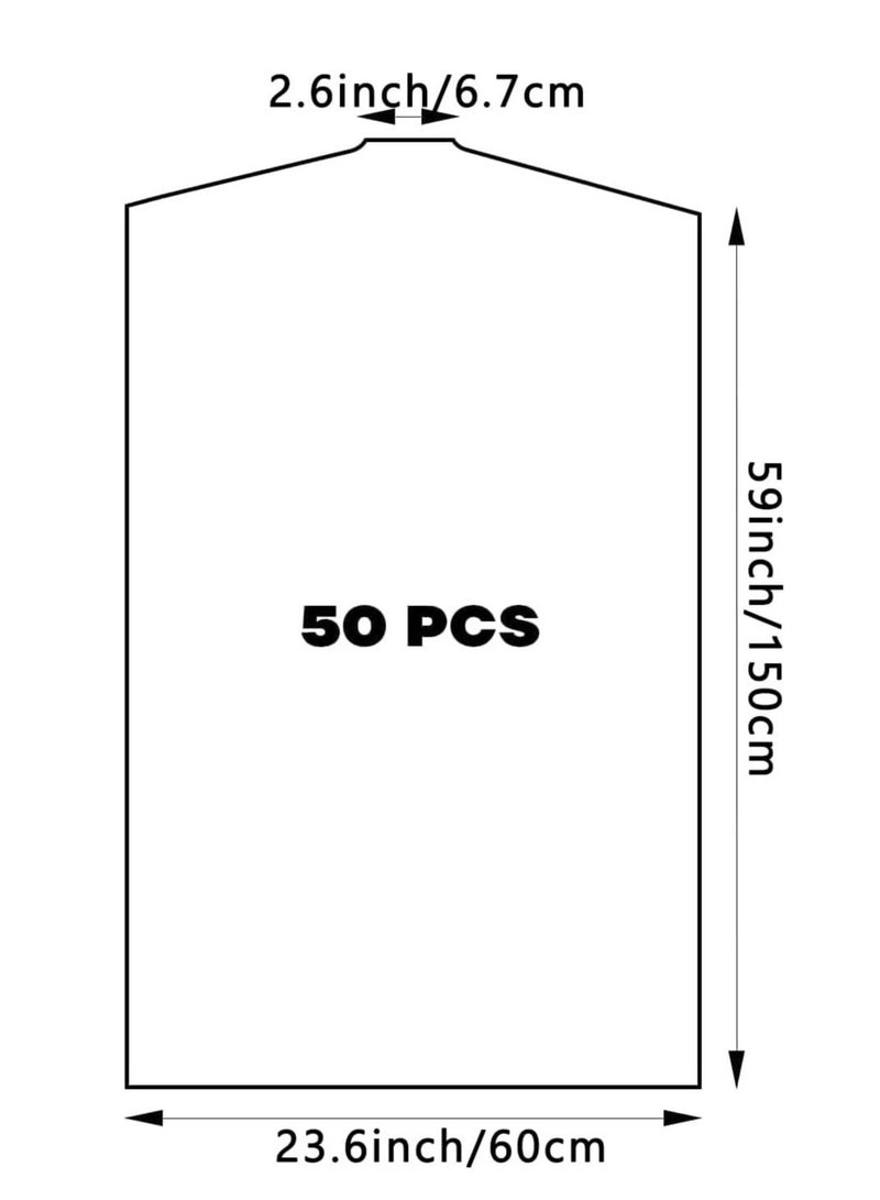 50Pcs Garment Bags Clear Clothing Dust Cover Hanging Closet Storage Bags Shoulder Protectors Cover Shield for Home Closet 60 * 150cm, Style 01-Clear  - Image 5