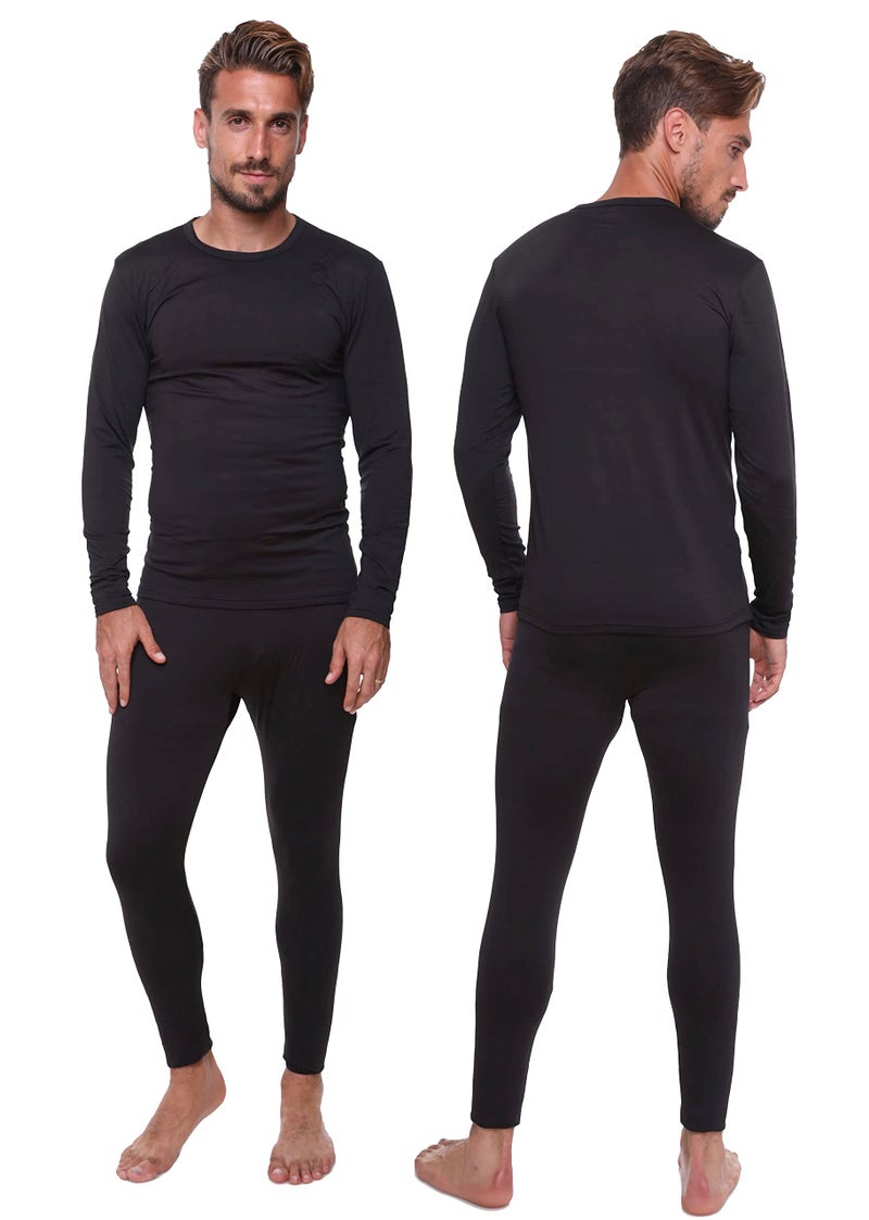 Ultra Dry Men's Thermal Set, Lightweight Ultra Soft Fleece Shirt and Pants,Black,Large - Image 1
