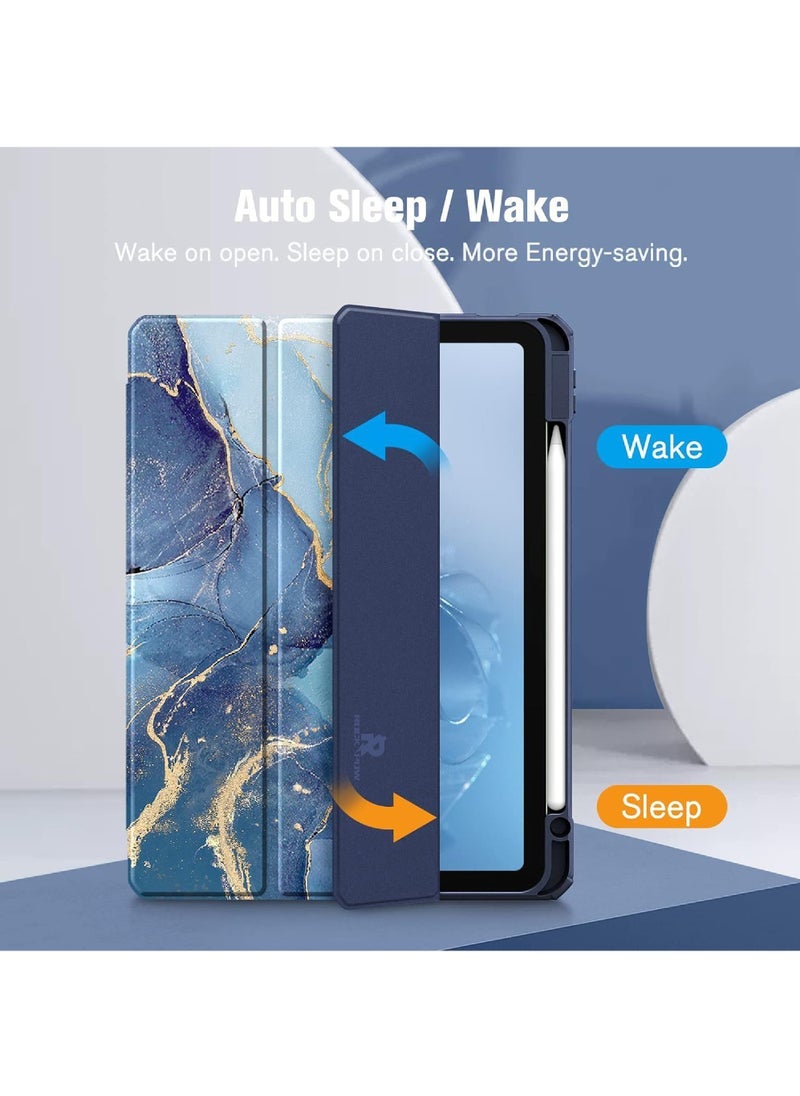 كابتن تيك حافظة هجينة رفيعة لجهاز iPad الجيل التاسع / الثامن / السابع (2021/2020 / 2019) مقاس 10.2 بوصة - 【حامل أقلام مدمج】 غطاء مقاوم للصدمات مع غطاء خلفي شفاف شفاف ونوم تلقائي من رخام المحيط  - Image 3