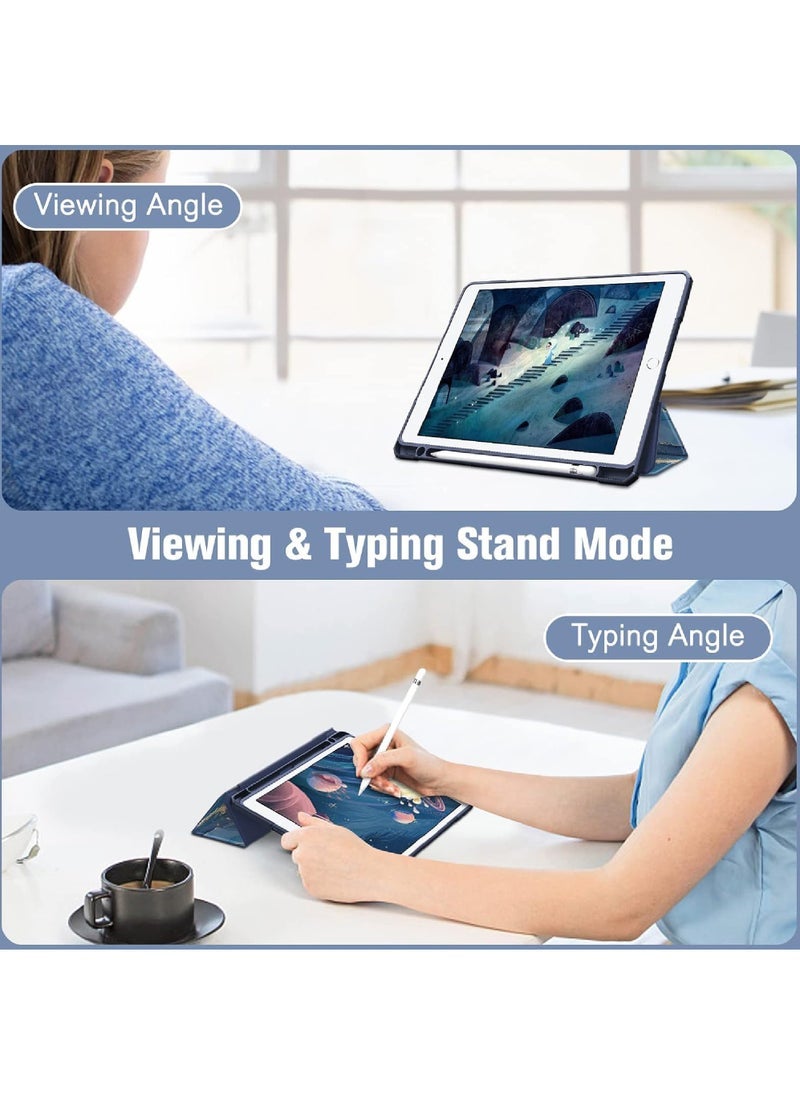 كابتن تيك حافظة هجينة رفيعة لجهاز iPad الجيل التاسع / الثامن / السابع (2021/2020 / 2019) مقاس 10.2 بوصة - 【حامل أقلام مدمج】 غطاء مقاوم للصدمات مع غطاء خلفي شفاف شفاف ونوم تلقائي من رخام المحيط  - Image 4