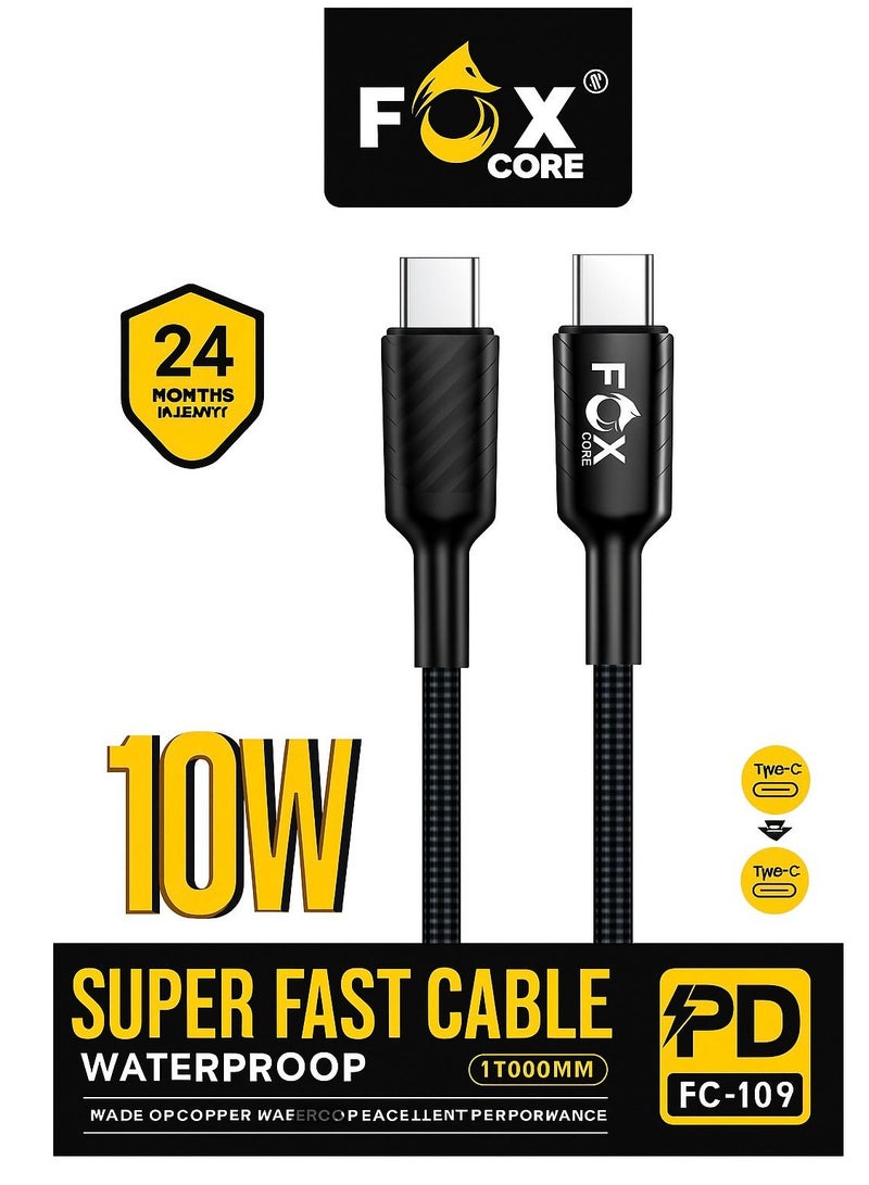 FOX CORE Super Fast Cable Waterproof Material Supports All Android Phones (TYPE-C TO TYPE-C 100W)