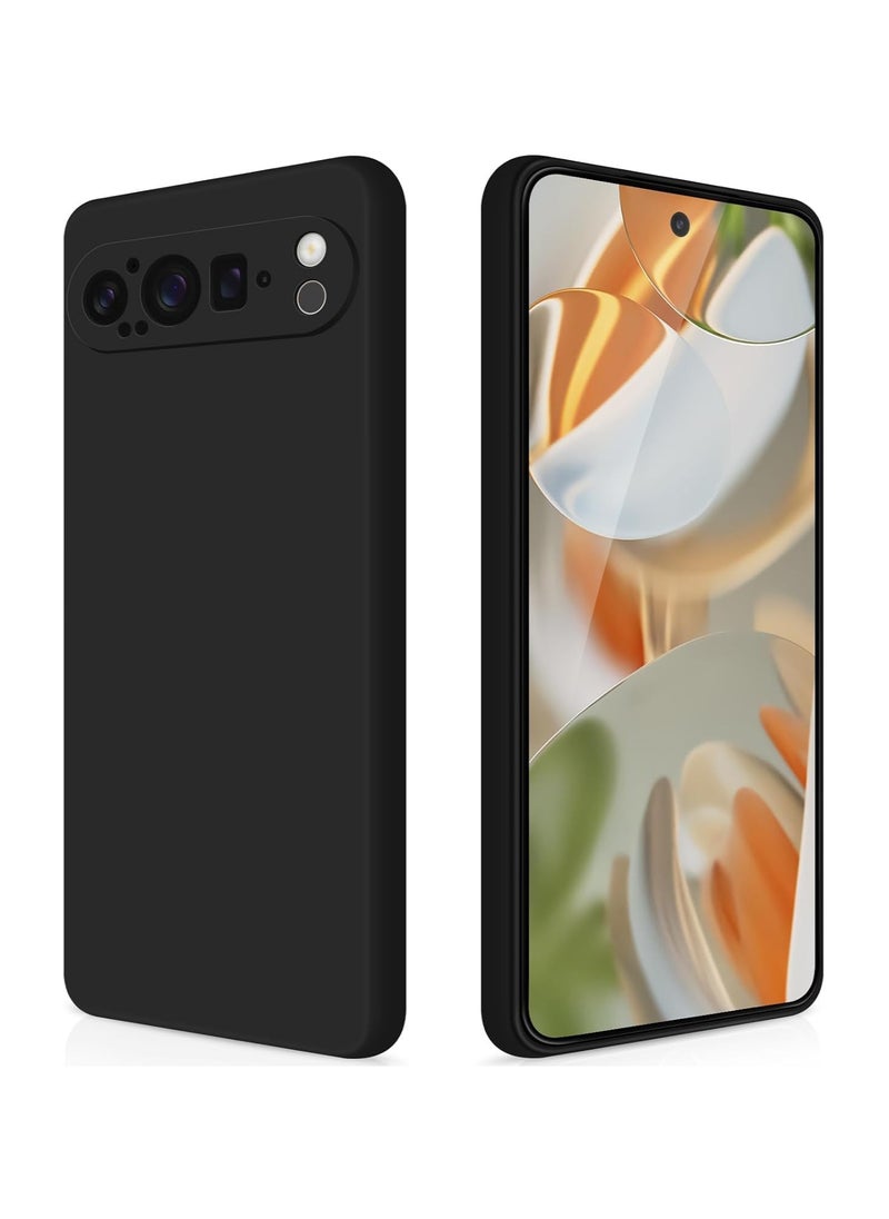 Google Pixel 9 Pro 5G Liquid Gel Rubber Bumper Case with Soft Microfiber Lining Cushion Slim Hard Shell Shockproof Protective Cover for Google Pixel 9 Pro Black  - Image 1