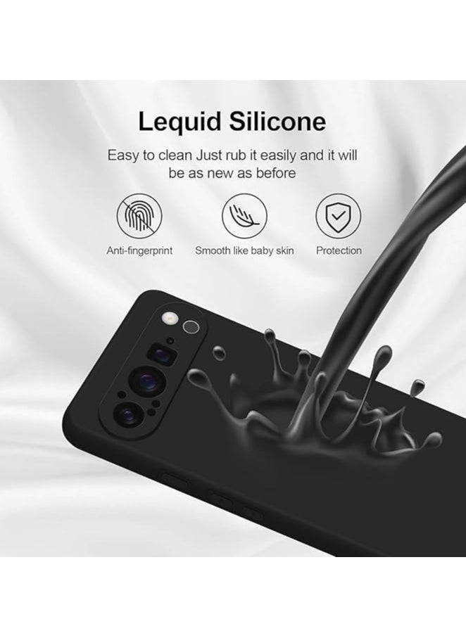 Google Pixel 9 Pro 5G Liquid Gel Rubber Bumper Case with Soft Microfiber Lining Cushion Slim Hard Shell Shockproof Protective Cover for Google Pixel 9 Pro Black  - Image 2