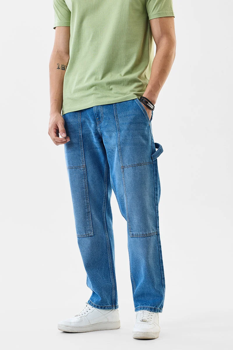 سنيتش Blue Applique Loose Fit Casual Jeans