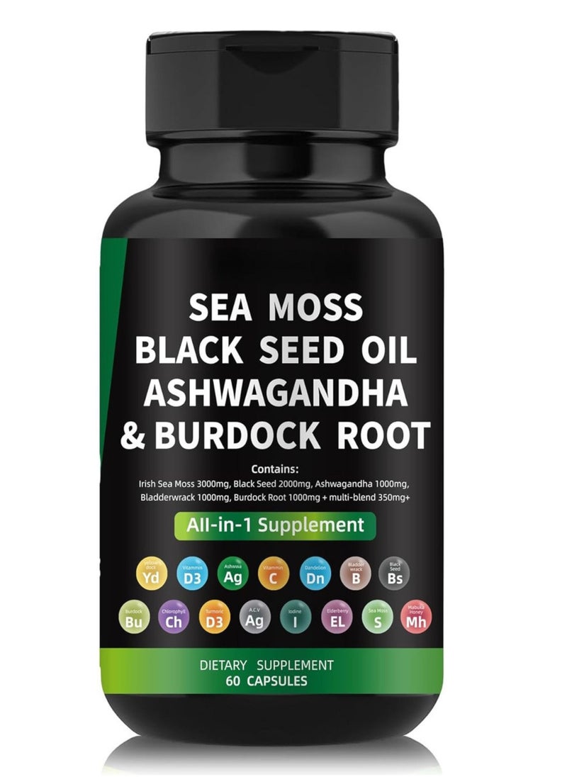 BIYODE Organic Sea Moss Capsules - Burdock Root, Irish Moss and Bladderwrack Capsules for Immune System, Gut, Skin & Energy - 60 Irish SeaMoss Pills with Raw Sea Moss Powder  - Image 1