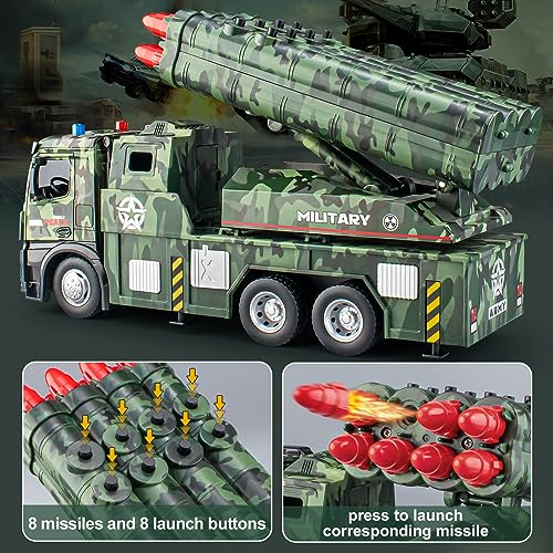 HAPYAD Army Toys for Boys Age 47 Military Vehicle Toys with Missile Launcher Metal Cab Friction Powered Military Truck with 8 Missiles Lights and Sounds - Image 5