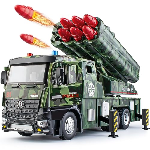 HAPYAD Army Toys for Boys Age 47 Military Vehicle Toys with Missile Launcher Metal Cab Friction Powered Military Truck with 8 Missiles Lights and Sounds - Image 1