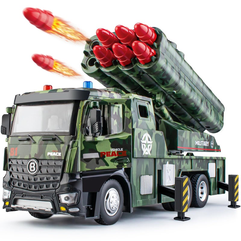 HAPYAD Army Toys for Boys Age 47 Military Vehicle Toys with Missile Launcher Metal Cab Friction Powered Military Truck with 8 Missiles Lights and Sounds - Image 3