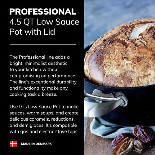 Scanpan Professional 4 1/2 qt Nonstick Low Sauce Pot with Lid - Compatible with All Cooktops, Induction Ready, Metal Utensil Safe, Oven Safe to 500°F, Dishwasher Safe - Image 2
