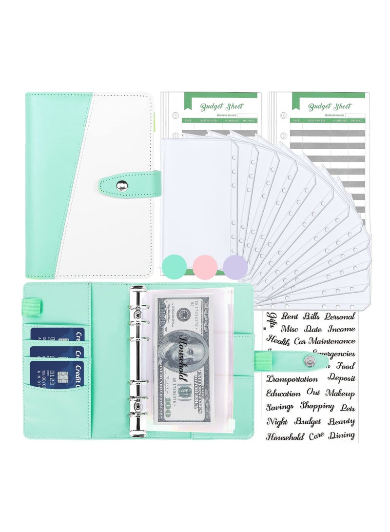KASTWAVE Budget Binder with Cash Envelopes, A6 Stitching PU Leather Zipper Envelopes and Sheets, 12pcs for Saving Money, Organizer System - Image 1