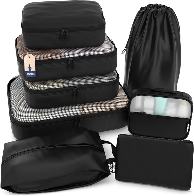 Shacke 8 Set Travel Packing Cubes - Complete Luggage Organizer Set with Laundry, Shoe, Toiletries and Accessories Bag, Travel Travel Organizer (Air Black) - Image 1