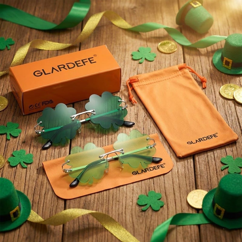 GLARDEFE St Patricks Day Accessories Shamrock Sunglasses - Irish Clover Four Leaf Green Lens Costume Glasses(Green + Light Green) - Image 5