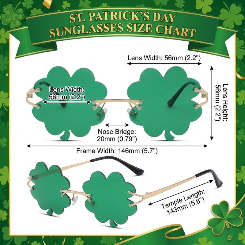 GLARDEFE St Patricks Day Accessories Shamrock Sunglasses - Irish Clover Four Leaf Green Lens Costume Glasses(Green + Light Green) - Image 4