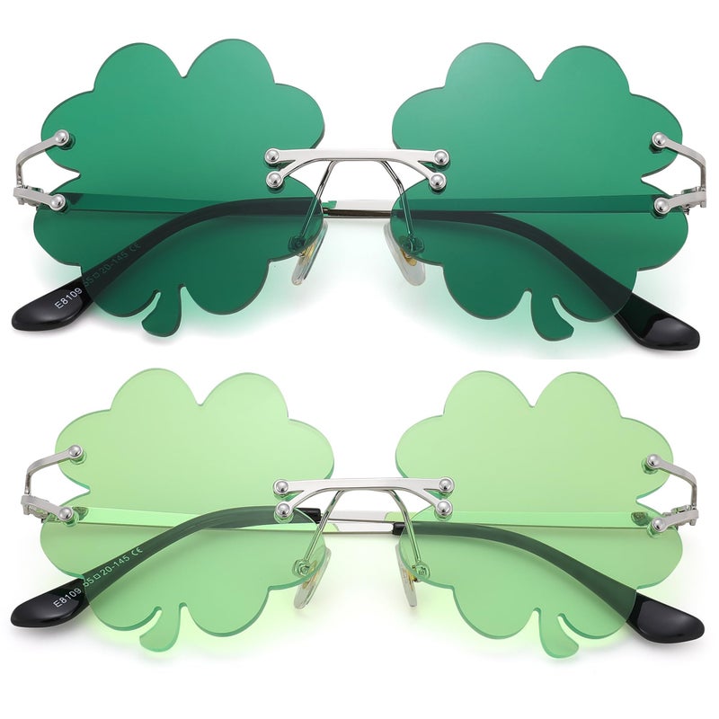 GLARDEFE St Patricks Day Accessories Shamrock Sunglasses - Irish Clover Four Leaf Green Lens Costume Glasses(Green + Light Green) - Image 1