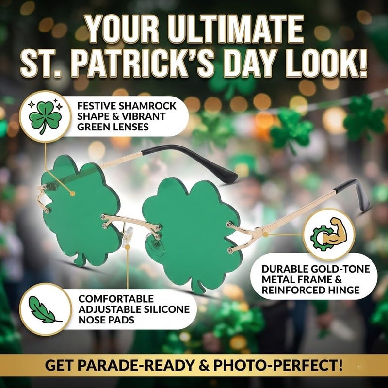 GLARDEFE St Patricks Day Accessories Shamrock Sunglasses - Irish Clover Four Leaf Green Lens Costume Glasses(Green + Light Green) - Image 3