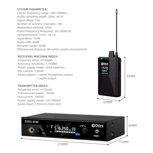 D Debra Pro ST-102 & ST-202 & M-PROI Stereo Wireless in Ear Monitor System Bodypack Receiver, Performance with 100 Adjustable Frequencies, Can Not Be Used Alone(Only 1 Bodypack) - Image 4
