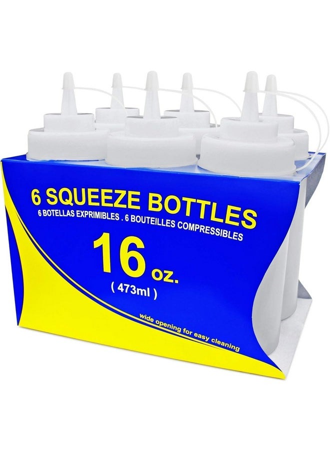 New Star Foodservice New Star Foodservice Squeeze Bottles, Plastic, Wide Mouth, 16 oz, Clear, Pack of 6  - Image 1