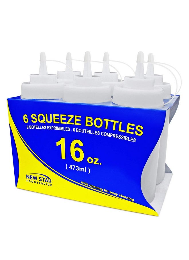 New Star Foodservice New Star Foodservice Squeeze Bottles, Plastic, Wide Mouth, 16 oz, Clear, Pack of 6  - Image 2